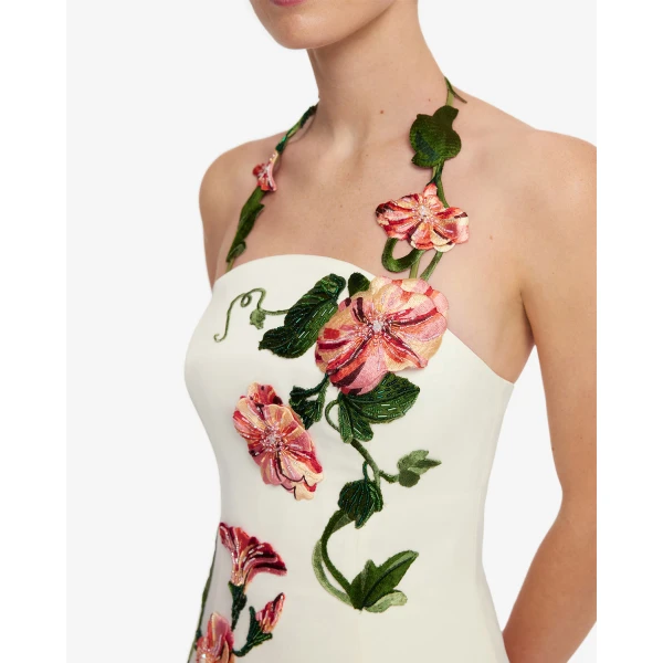 Leo Lin Ava Halterneck Appliqué Floral Bustier Maxi Dress - Leo Lin Dress - Australian Luxury Fashion - Shop at Coveti