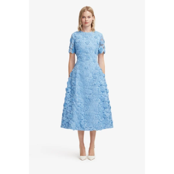 Leo Lin Caroline Lace Short Sleeves Midi Dress - Leo Lin Dress - Australian Luxury Fashion - Shop at Coveti