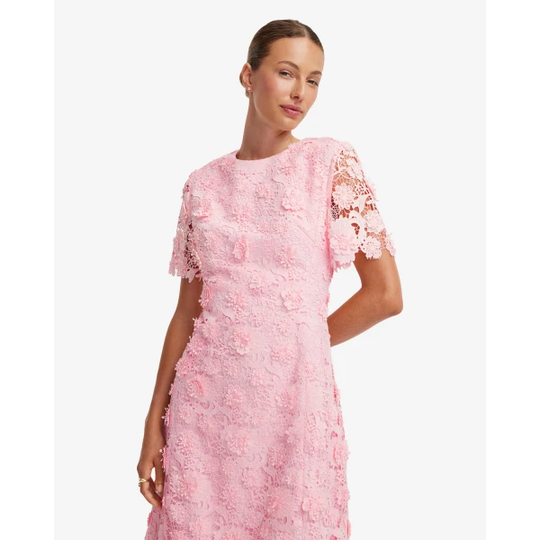 Leo Lin Caroline Lace Short Sleeves Midi Dress - Leo Lin Dress - Australian Luxury Fashion - Shop at Coveti