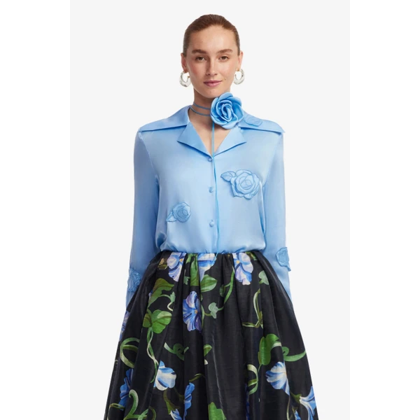 Leo Lin Kristina Appliqué Silk Blouse - Leo Lin Dress - Australian Luxury Fashion - Shop at Coveti