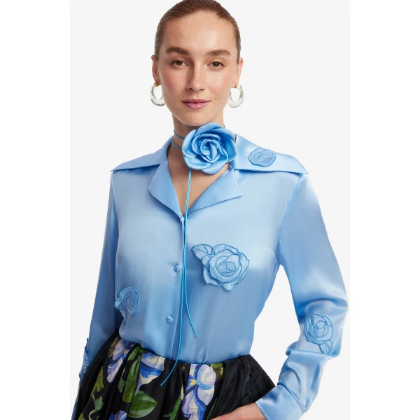 Leo Lin Kristina Appliqué Silk Blouse - Leo Lin Dress - Australian Luxury Fashion - Shop at Coveti