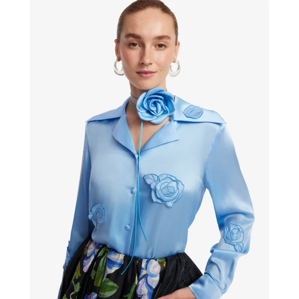 Leo Lin Kristina Appliqué Silk Blouse - Leo Lin Dress - Australian Luxury Fashion - Shop at Coveti