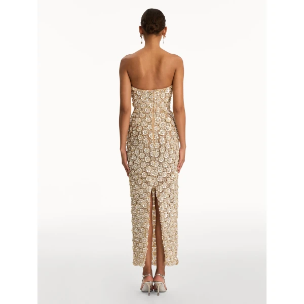 Oscar de la Renta Mother of Pearl Embroidered Column Gown - Dresses - American Luxury Evening Wear at Coveti