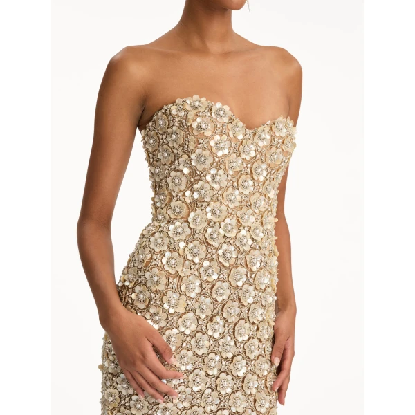 Oscar de la Renta Mother of Pearl Embroidered Column Gown - Dresses - American Luxury Evening Wear at Coveti