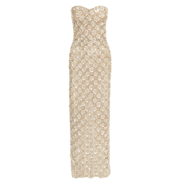 Oscar de la Renta Mother of Pearl Embroidered Column Gown - Dresses - American Luxury Evening Wear at Coveti