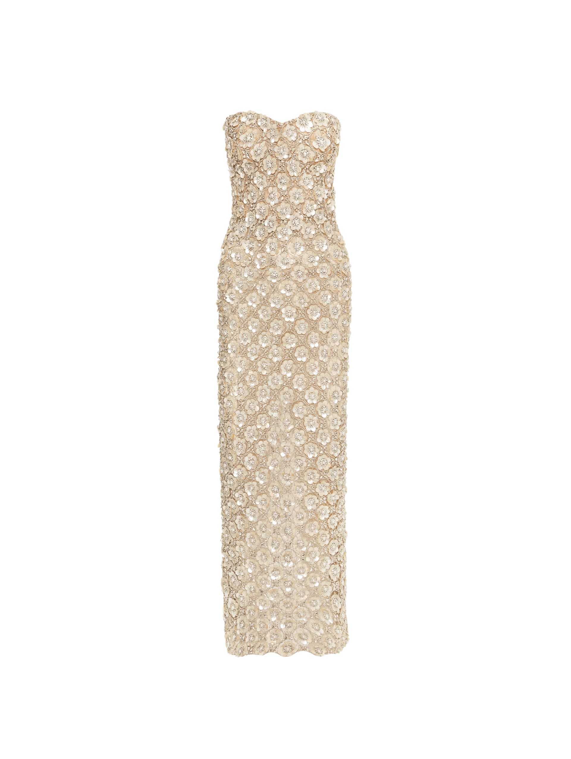Oscar de la Renta Mother of Pearl Embroidered Column Gown