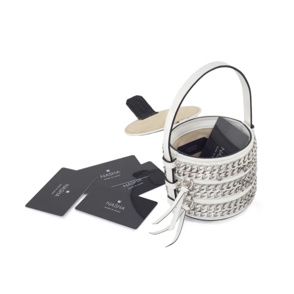Nasha Mekraksavanich Baby Pinto Play | Disco Chain - Nasha White - Architectural Luxury Bag at Coveti