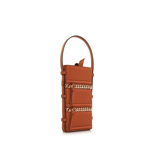 Nasha Mekraksavanich Pinto Phone Chain | Cognac - Nasha Brown - Architectural Luxury Bag at Coveti