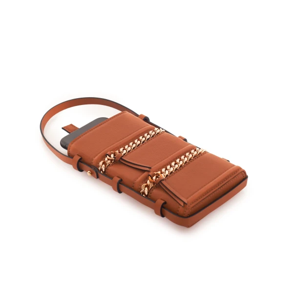 Nasha Mekraksavanich Pinto Phone Chain | Cognac - Nasha Brown - Architectural Luxury Bag at Coveti