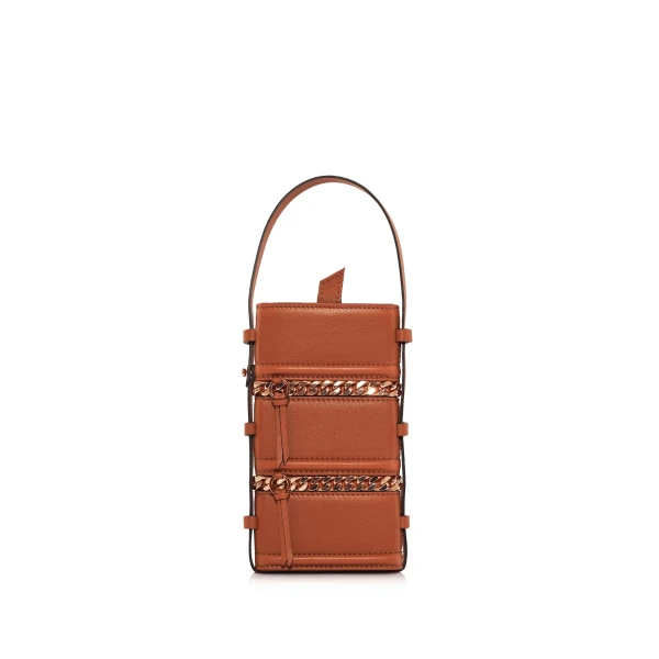 Nasha Mekraksavanich Pinto Phone Chain | Cognac - Nasha Brown - Architectural Luxury Bag at Coveti