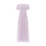 Needle & Thread Peony Bouquet Round Neck Ankle Gown - Clothing - British Luxury Embellished Dress at Coveti