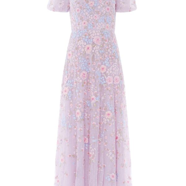 Needle & Thread Peony Bouquet Round Neck Ankle Gown - Clothing - British Luxury Embellished Dress at Coveti