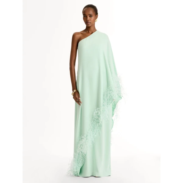 Oscar de la Renta Point d’Esprit Feather Embroidered Caftan - Dresses - American Luxury Evening Wear at Coveti