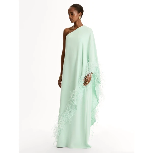 Oscar de la Renta Point d’Esprit Feather Embroidered Caftan - Dresses - American Luxury Evening Wear at Coveti