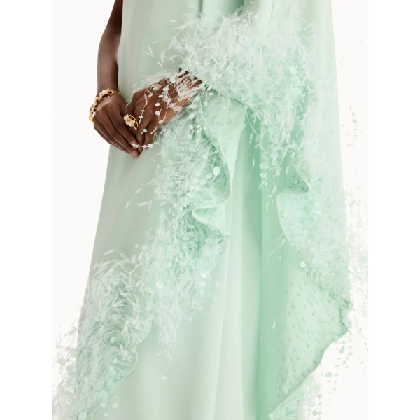 Oscar de la Renta Point d’Esprit Feather Embroidered Caftan - Dresses - American Luxury Evening Wear at Coveti