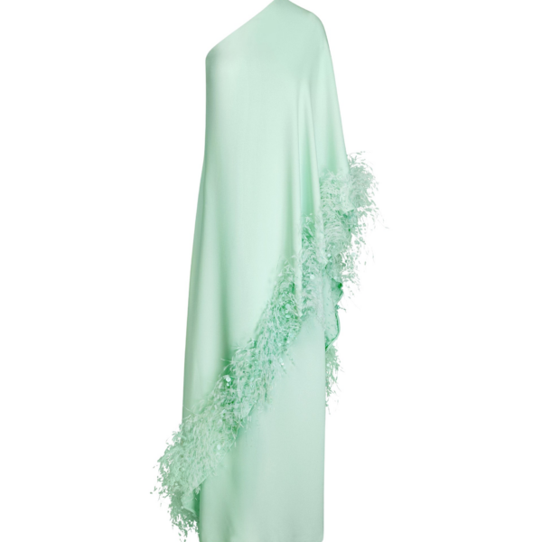 Oscar de la Renta Point d’Esprit Feather Embroidered Caftan - Dresses - American Luxury Evening Wear at Coveti