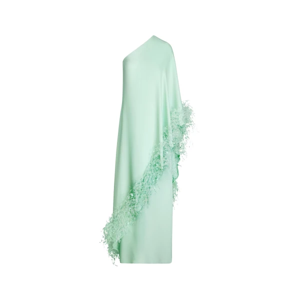 Oscar de la Renta Point d’Esprit Feather Embroidered Caftan - Dresses - American Luxury Evening Wear at Coveti