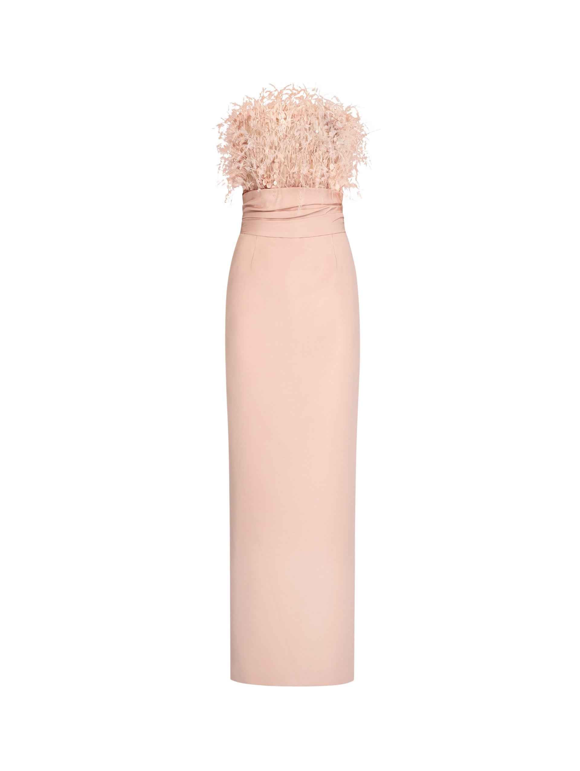 Oscar de la Renta Point d’Esprit Feather Embroidered Gown