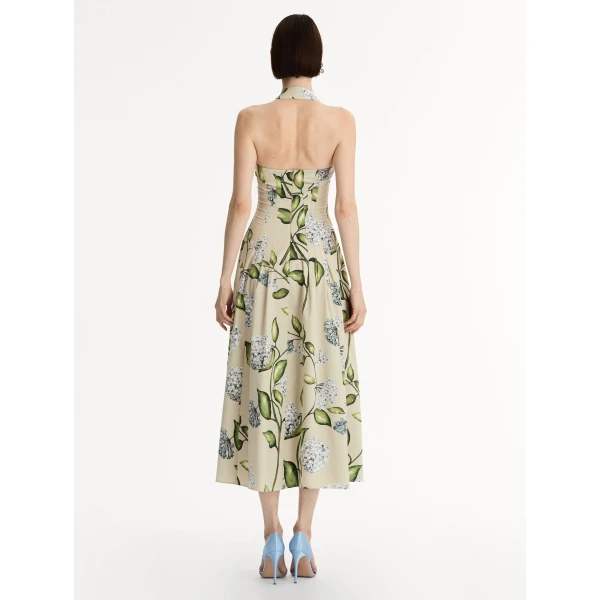 Oscar de la Renta Porcelain Flower Cotton Poplin Halter Dress - Dresses - American Luxury Evening Wear at Coveti