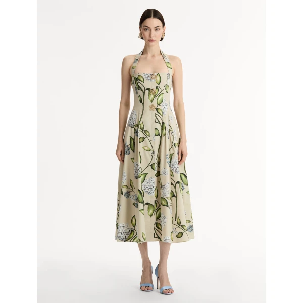 Oscar de la Renta Porcelain Flower Cotton Poplin Halter Dress - Dresses - American Luxury Evening Wear at Coveti