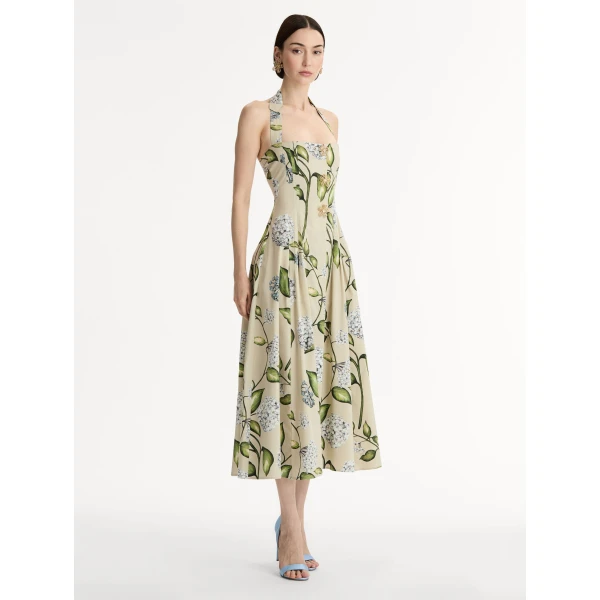 Oscar de la Renta Porcelain Flower Cotton Poplin Halter Dress - Dresses - American Luxury Evening Wear at Coveti