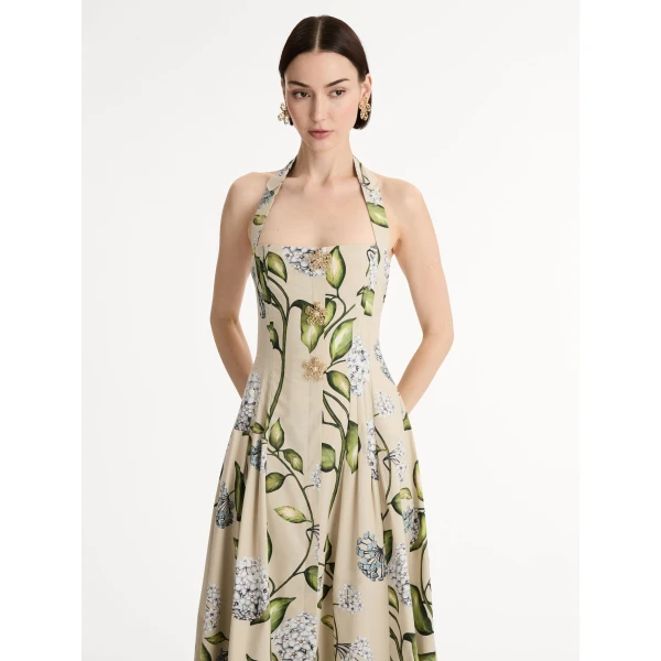 Oscar de la Renta Porcelain Flower Cotton Poplin Halter Dress - Dresses - American Luxury Evening Wear at Coveti