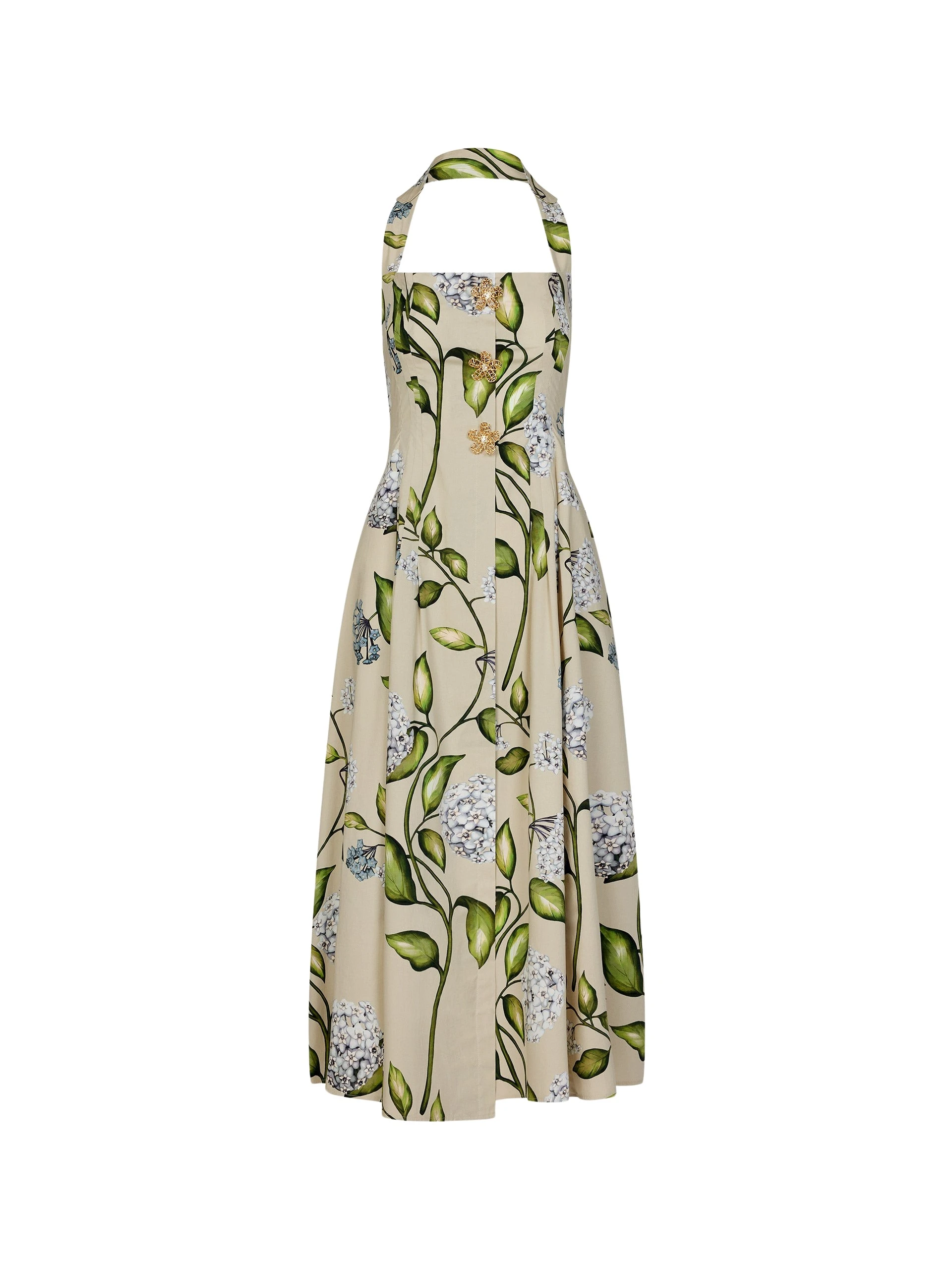 Porcelain-Flower-Cotton-Poplin-Halter-Dress-Oscar-de-la-Renta-Dresses70623_nobg Oscar de la Renta Porcelain Flower Cotton Poplin Halter Dress - Dresses - American Luxury Evening Wear at Coveti