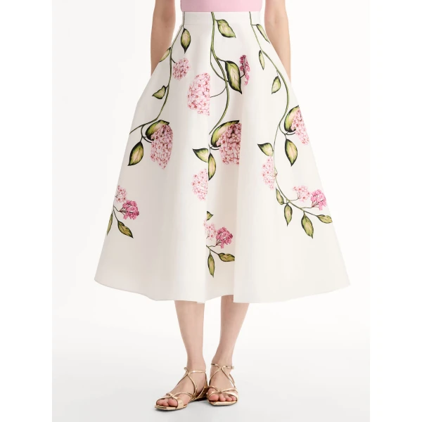 Oscar de la Renta Porcelain Flower Cotton Poplin Skirt - Skirts - American Luxury Evening Wear at Coveti