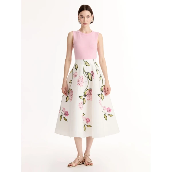 Oscar de la Renta Porcelain Flower Cotton Poplin Skirt - Skirts - American Luxury Evening Wear at Coveti
