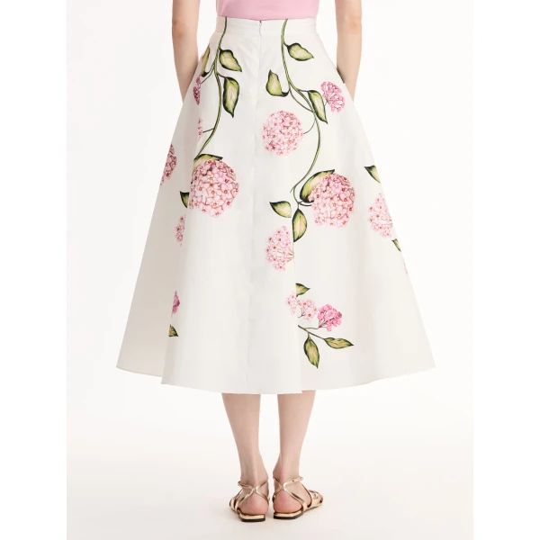 Oscar de la Renta Porcelain Flower Cotton Poplin Skirt - Skirts - American Luxury Evening Wear at Coveti