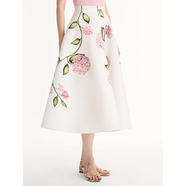 Oscar de la Renta Porcelain Flower Cotton Poplin Skirt - Skirts - American Luxury Evening Wear at Coveti