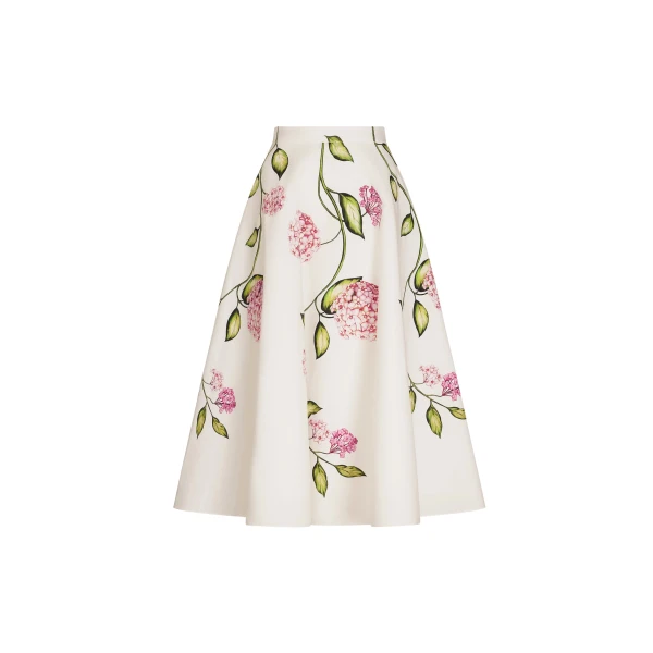 Oscar de la Renta Porcelain Flower Cotton Poplin Skirt - Skirts - American Luxury Evening Wear at Coveti