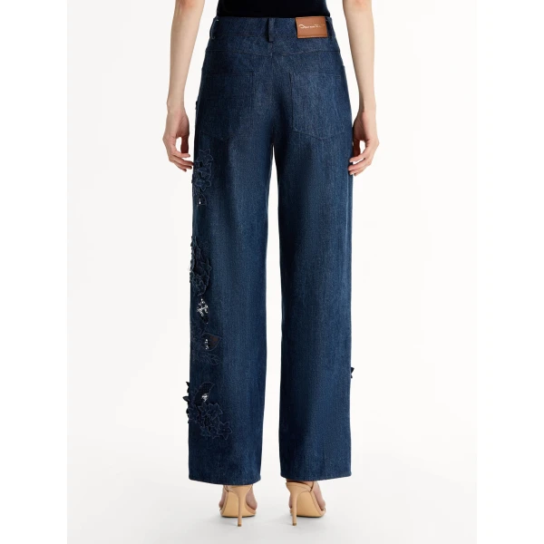 Oscar de la Renta Porcelain Flower Cutout Denim Pant - Pants - American Luxury Evening Wear at Coveti
