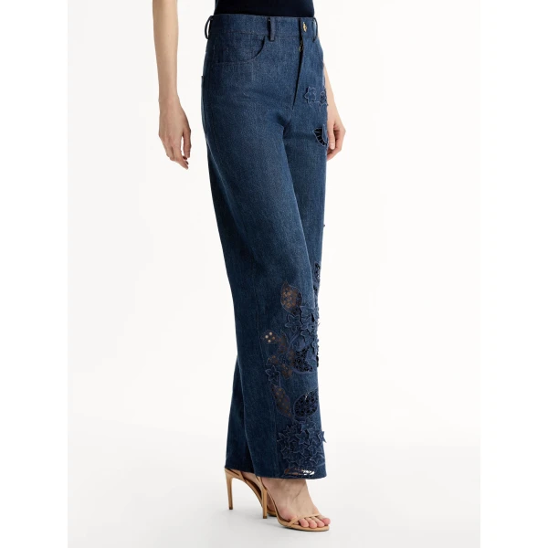 Oscar de la Renta Porcelain Flower Cutout Denim Pant - Pants - American Luxury Evening Wear at Coveti