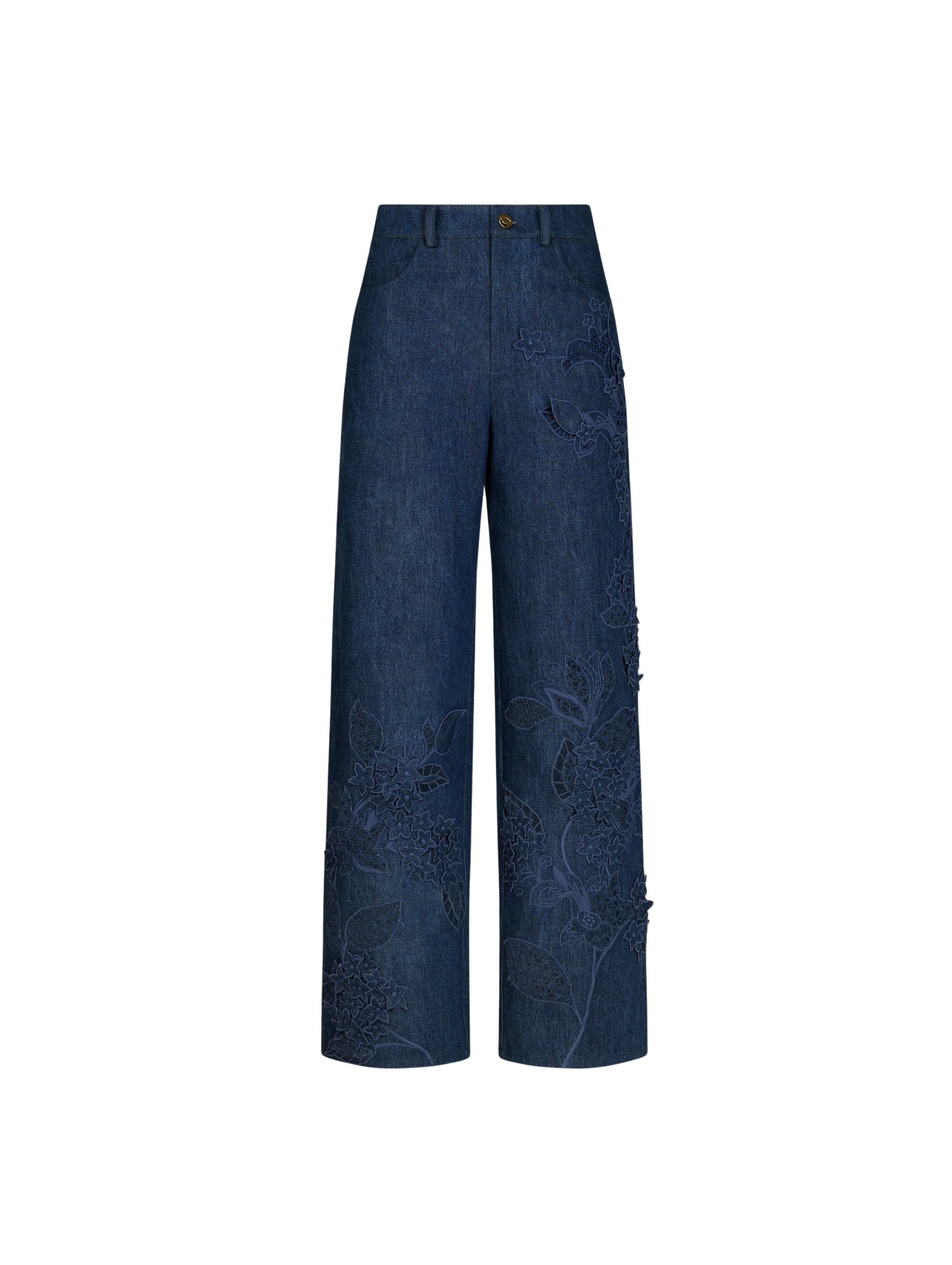 Oscar de la Renta Porcelain Flower Cutout Denim Pant