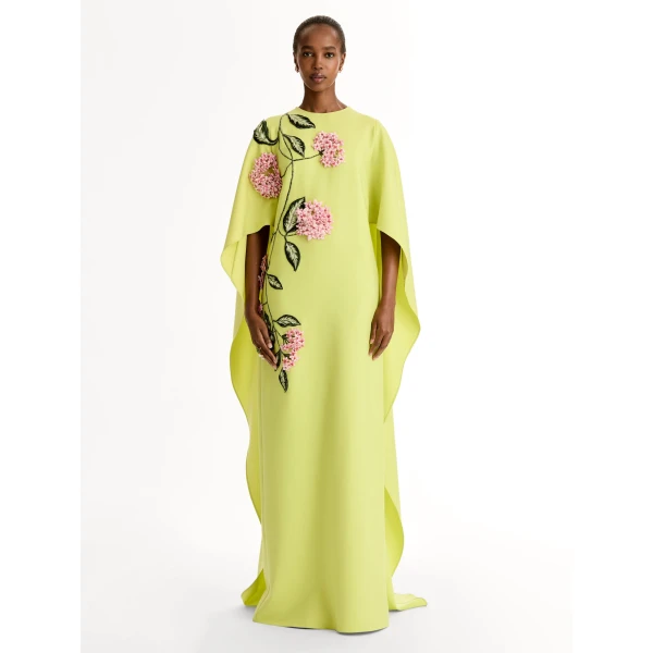Oscar de la Renta Porcelain Flower Embroidered Caftan - Dresses - American Luxury Evening Wear at Coveti
