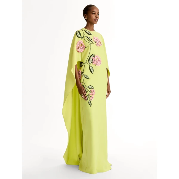 Oscar de la Renta Porcelain Flower Embroidered Caftan - Dresses - American Luxury Evening Wear at Coveti