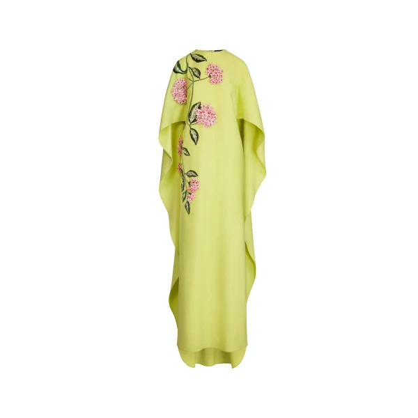 Oscar de la Renta Porcelain Flower Embroidered Caftan - Dresses - American Luxury Evening Wear at Coveti