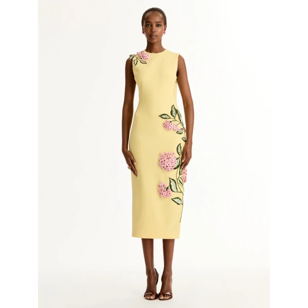 Oscar de la Renta Porcelain Flower Embroidered Dress - Dresses - American Luxury Evening Wear at Coveti