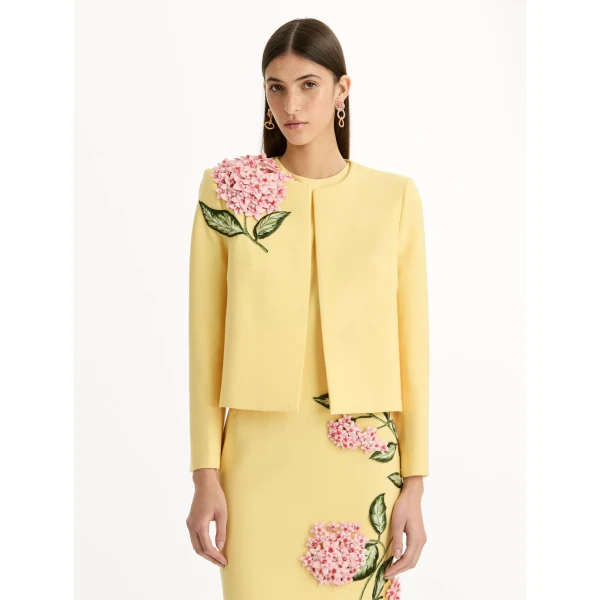 Oscar de la Renta Porcelain Flower Embroidered Jacket - Jackets - American Luxury Evening Wear at Coveti