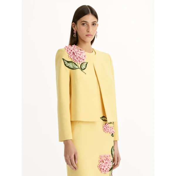 Oscar de la Renta Porcelain Flower Embroidered Jacket - Jackets - American Luxury Evening Wear at Coveti