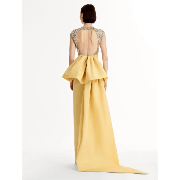 Oscar de la Renta Porcelain Flower Embroidered Short-Sleeve Gown - Dresses - American Luxury Evening Wear at Coveti