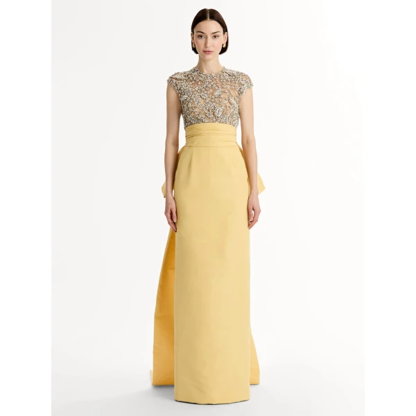Oscar de la Renta Porcelain Flower Embroidered Short-Sleeve Gown - Dresses - American Luxury Evening Wear at Coveti
