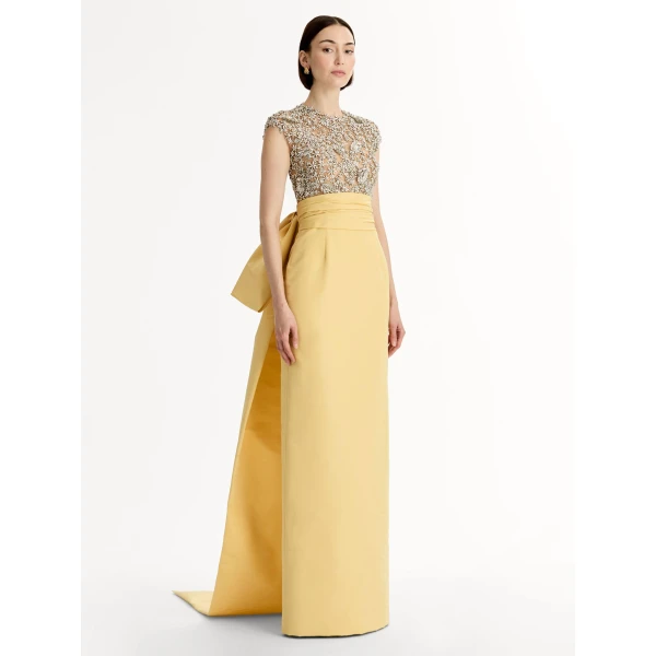 Oscar de la Renta Porcelain Flower Embroidered Short-Sleeve Gown - Dresses - American Luxury Evening Wear at Coveti