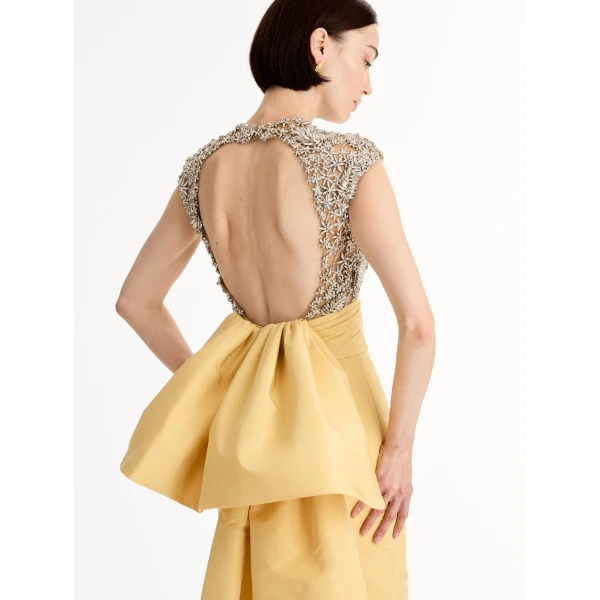 Oscar de la Renta Porcelain Flower Embroidered Short-Sleeve Gown - Dresses - American Luxury Evening Wear at Coveti