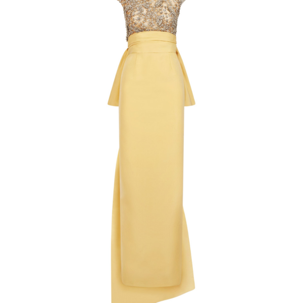 Oscar de la Renta Porcelain Flower Embroidered Short-Sleeve Gown - Dresses - American Luxury Evening Wear at Coveti