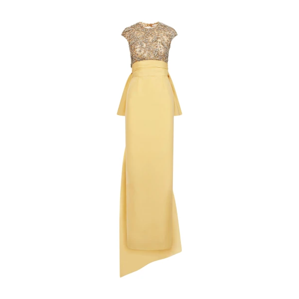 Oscar de la Renta Porcelain Flower Embroidered Short-Sleeve Gown - Dresses - American Luxury Evening Wear at Coveti