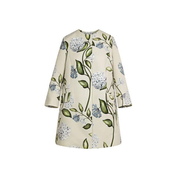 Oscar de la Renta Porcelain Flower Faille Coat - Coats - American Luxury Evening Wear at Coveti