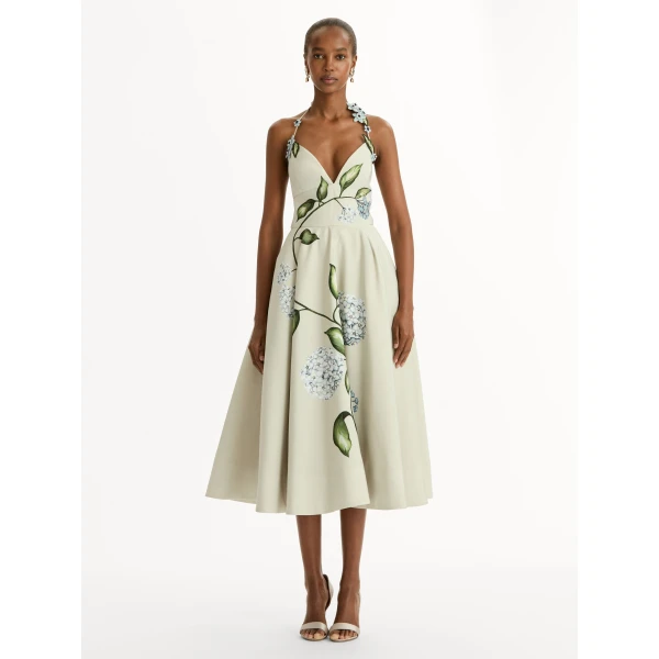 Oscar de la Renta Porcelain Flower Faille Cocktail Dress - Dresses - American Luxury Evening Wear at Coveti