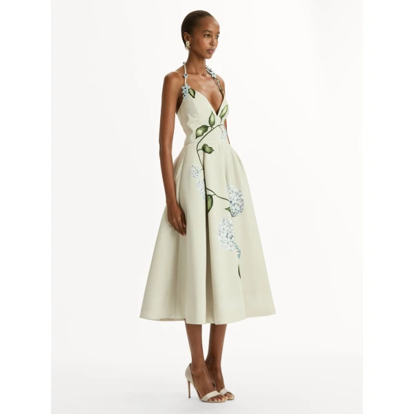 Oscar de la Renta Porcelain Flower Faille Cocktail Dress - Dresses - American Luxury Evening Wear at Coveti
